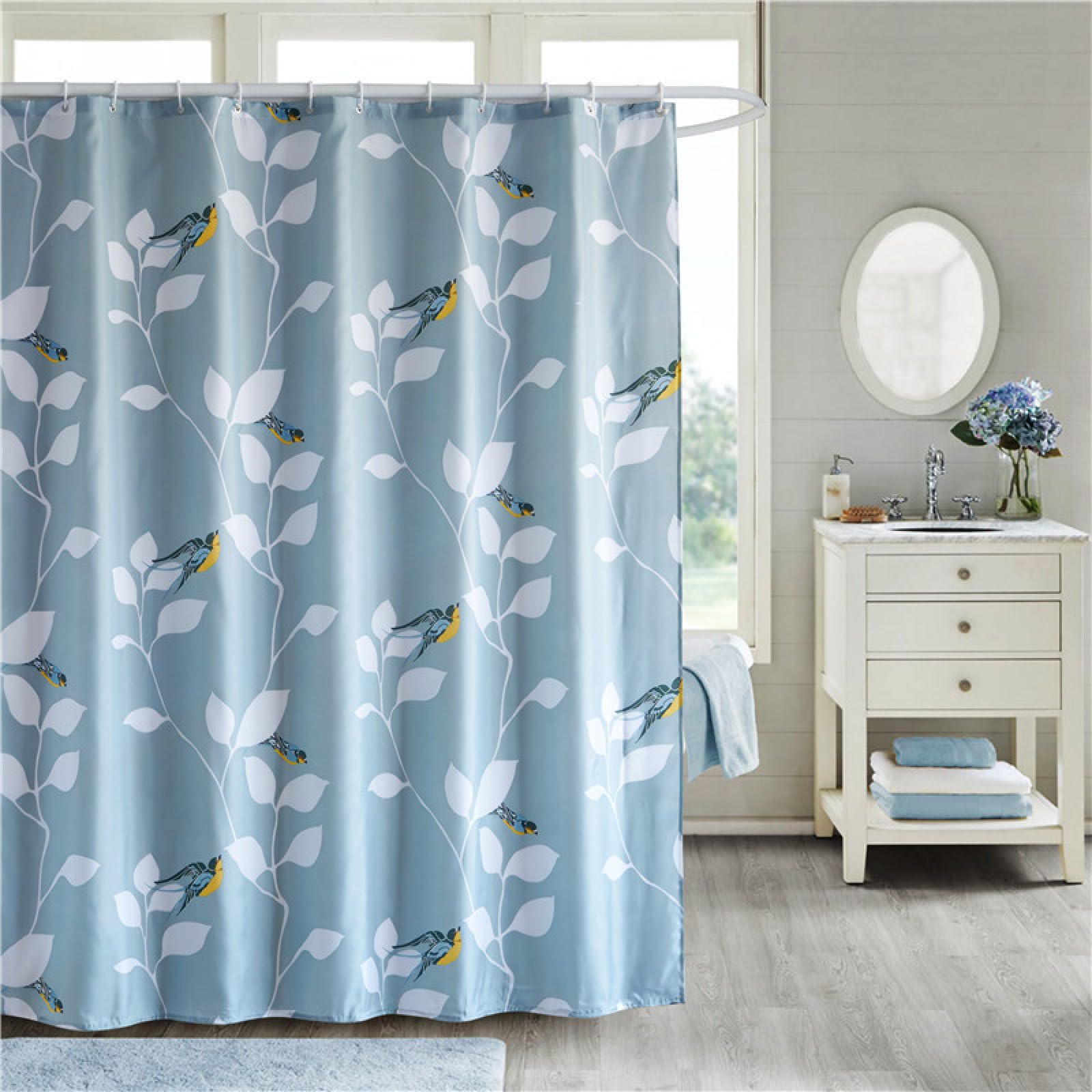 Rideau de douche tissu haute qualité 180x200 bleu imperméable et élégant