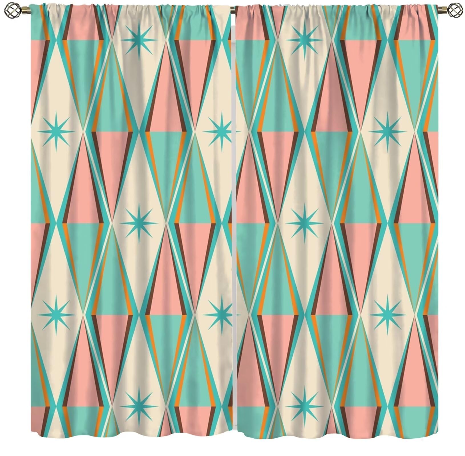XBDDZSW Mid Century Geometric Retro Modern Pattern Printed Curtains for Bedroom and Living Room - W42 * L45 Inch