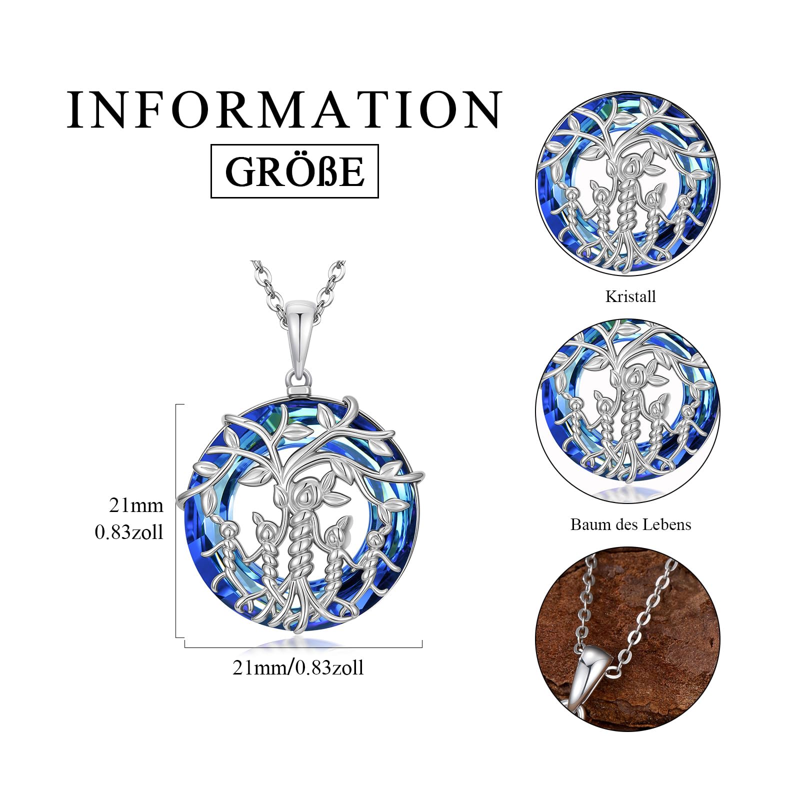 Damen Baum des Lebens Halskette 925 Sterling Silber Mutter Tochter/Sohn Lebensbaum Familie Herz Anhänger Schmuck Geschenke für Mama