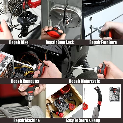 Miniatura 7 de Juego de puntas de destornillador Muti de trinquete, mini mango magnético en T, Torx ranurado Phillips cuadrado, juego de herramientas de 24 piezas