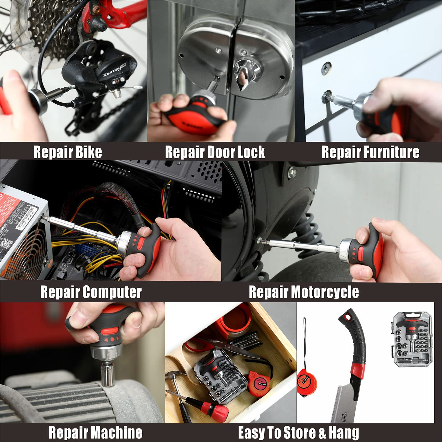 Zestaw wkrętaków Muti z grzechotką mini magnetyczny uchwyt T Torx szczelinowy krzyżakowy krzyżakowy zestaw narzędzi 24-częściowy z przenośną obudową do domowego akademika