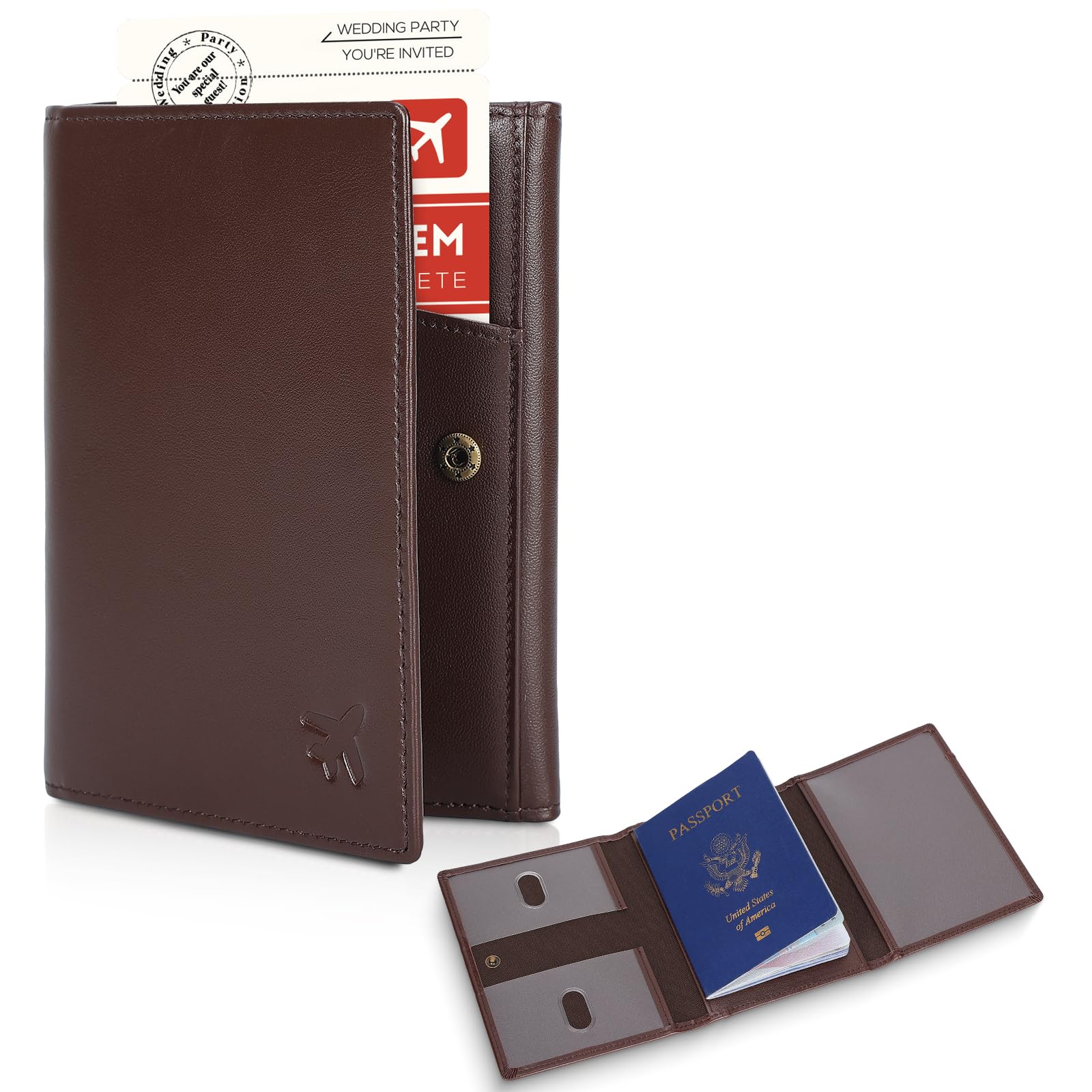 Polare Leather Pilot Wallet Passport Holder RFID Blocking Tri-fold Travel Cover Document Organizer for Aviation Professionals, Coffee, Leather Pilot Wallet-image-12