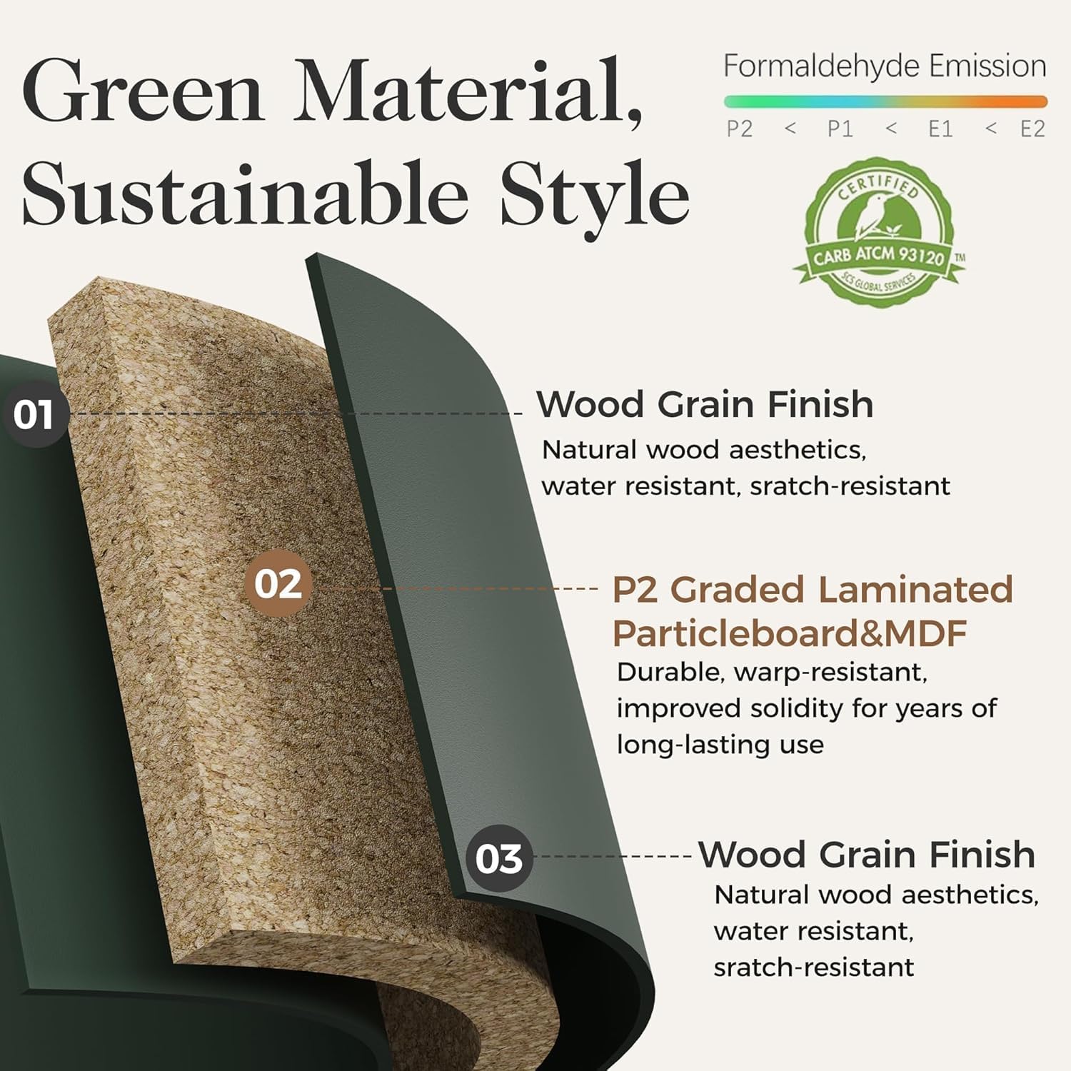 RoyalCraft Fluted 3 Drawer Dresser, 32 inch Wide Dresser Nightstand for Bedroom, Modern Wood Chest of Drawers, Large Painted Nightstand with 3 Drawers for Closet, Hallway, Entryway, Dark Green - Image 3