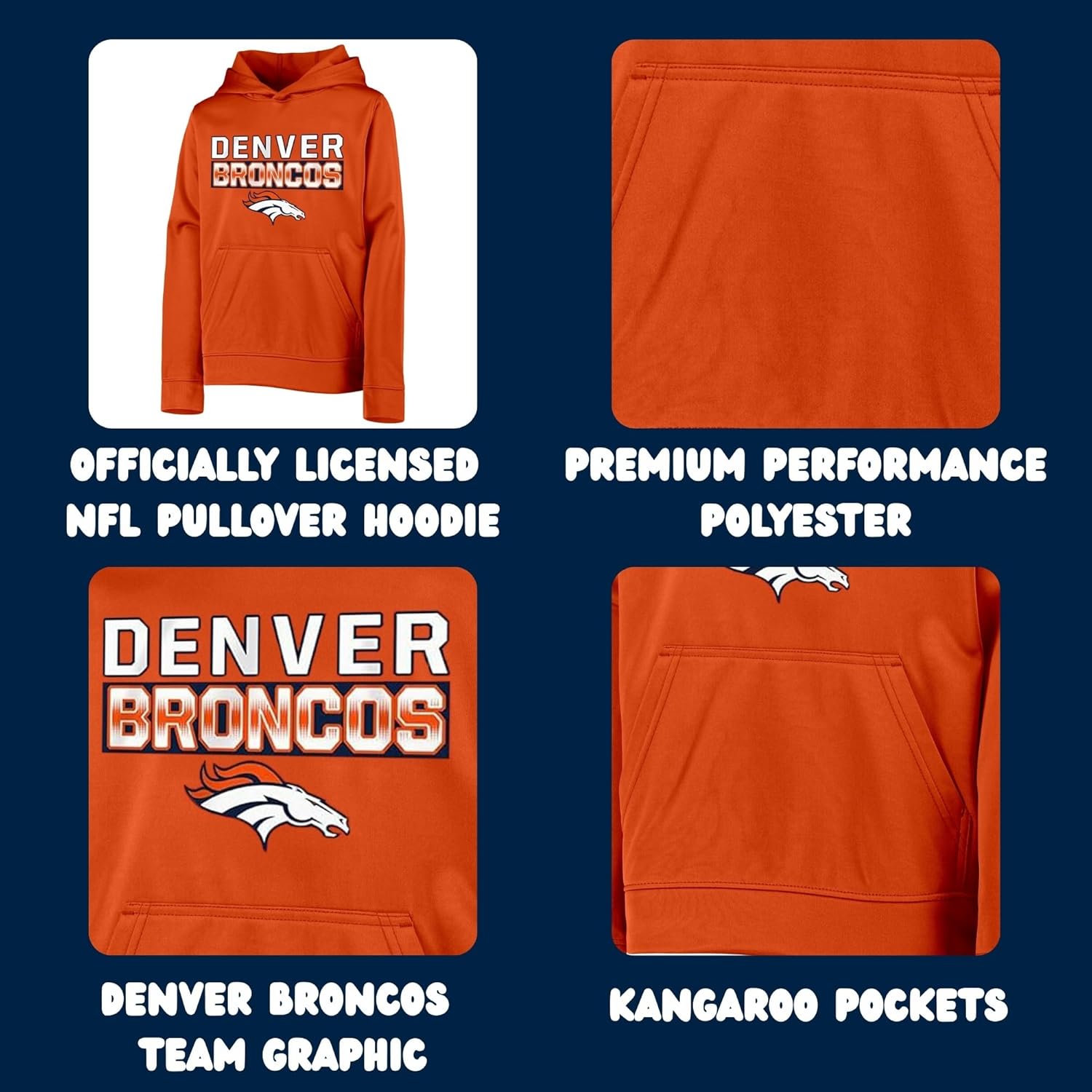 Outerstuff NFL Kids Youth 4-20 Official Team Color Borderline Performance Primary Logo Long Sleeve Pullover Hoodie