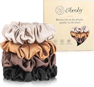 4 Pack Mulberry Silk Scrunchies, Brown Silk Hair Ties for Hair Sleep No Damag Satin Scrunchies Stocking Stuffers Gifts for Women Girl