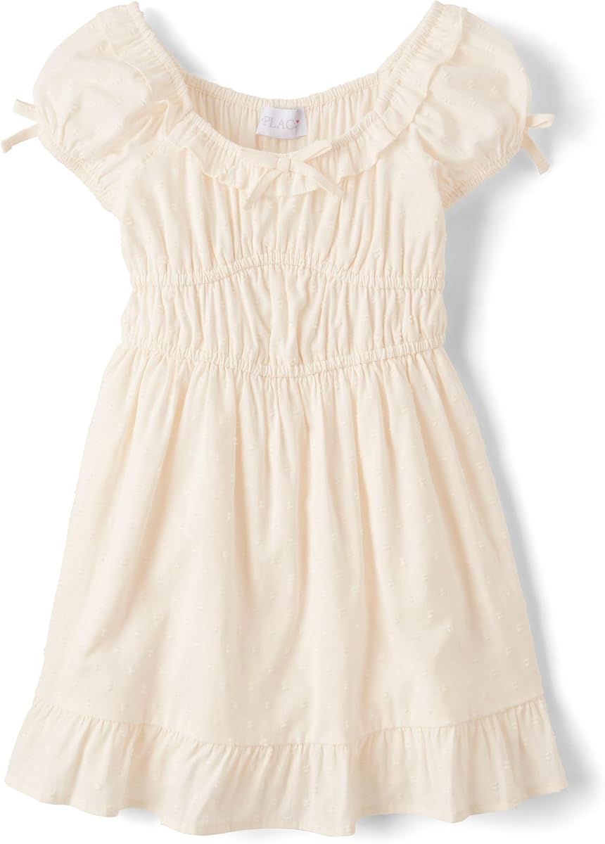 Vestido casual con volantes para niña, manga corta.