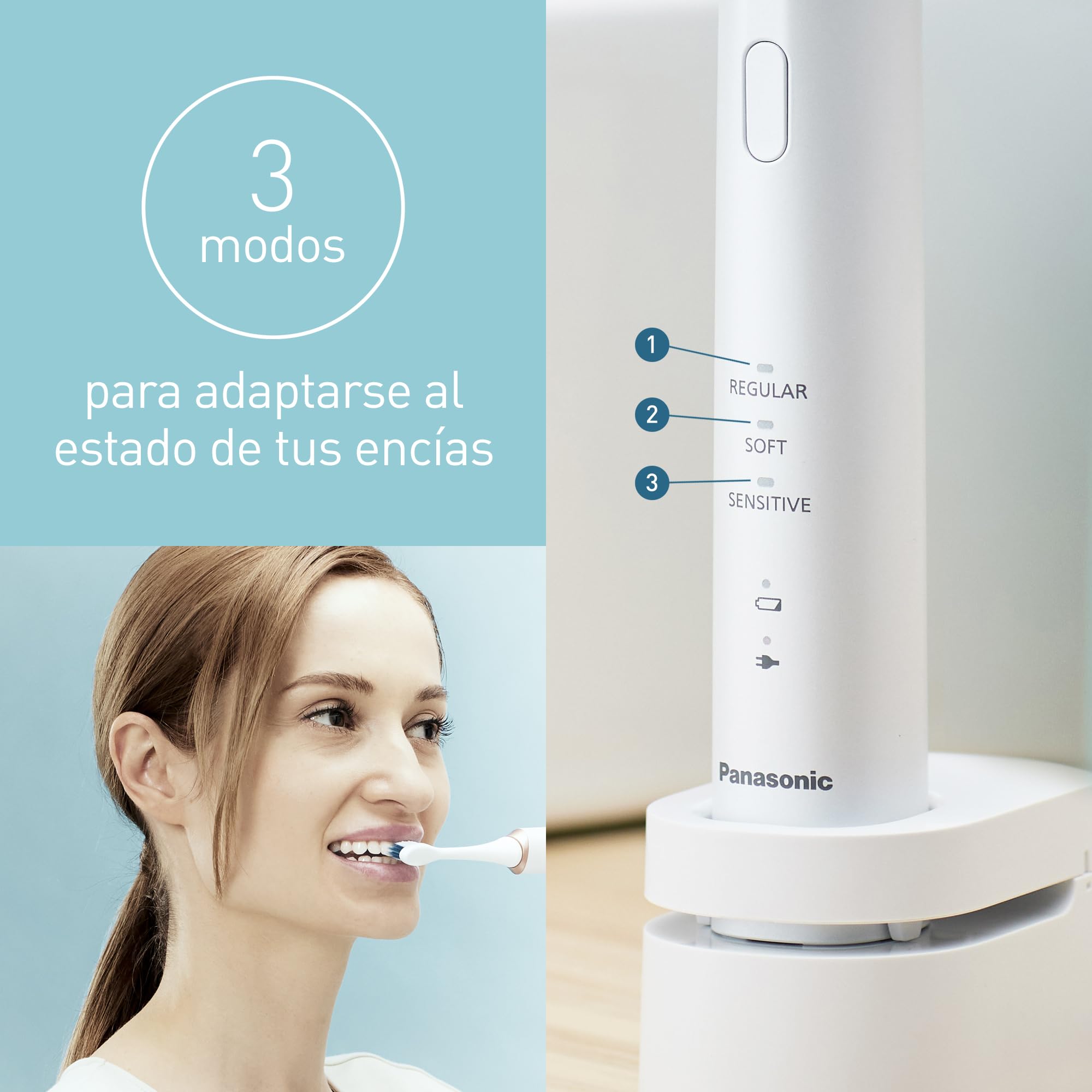 Panasonic EW-DC12 Cepillo de Dientes Eléctrico con Vibraciones Sónicas (3 Modos de Uso, Recargable, Movimiento Horizontal, Limpieza Profunda de la Boca), Blanco