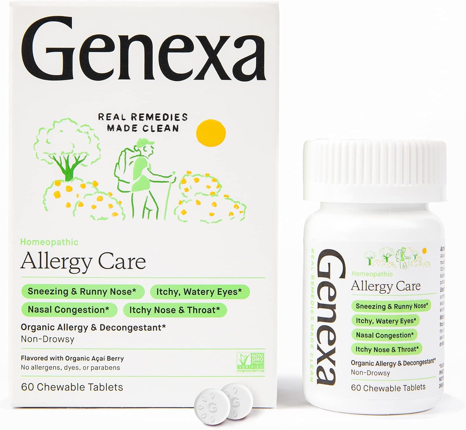 Genexa Allergy Care - 60 Tablets - Multi-Symptom Allergy Medication - Certified Vegan, Organic, Gluten Free & Non-GMO - Homeopathic Remedies : Health & Household