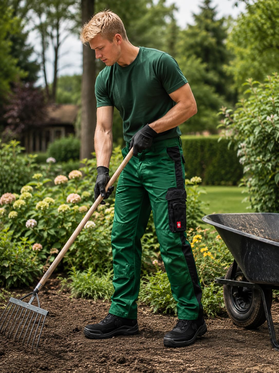 Generisch e.s.Active Bundhose Herren – Robuste Arbeitshose mit Flexbelt & Kniepolstertaschen grün/schwarz