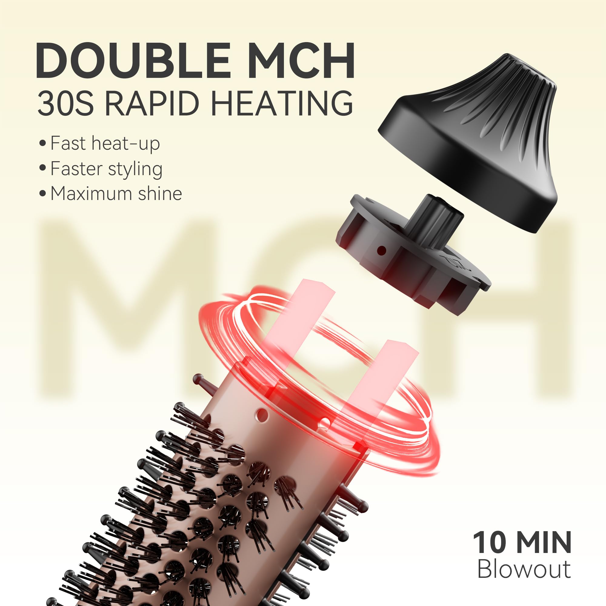 Thermal Brush, 27mm Brosse Thermique Brushing, MINI brosse chauffante, Fer à boucler ionique en tourmaline céramique pour cheveux courts à mi-longs, Température réglable, Double tension, Noir