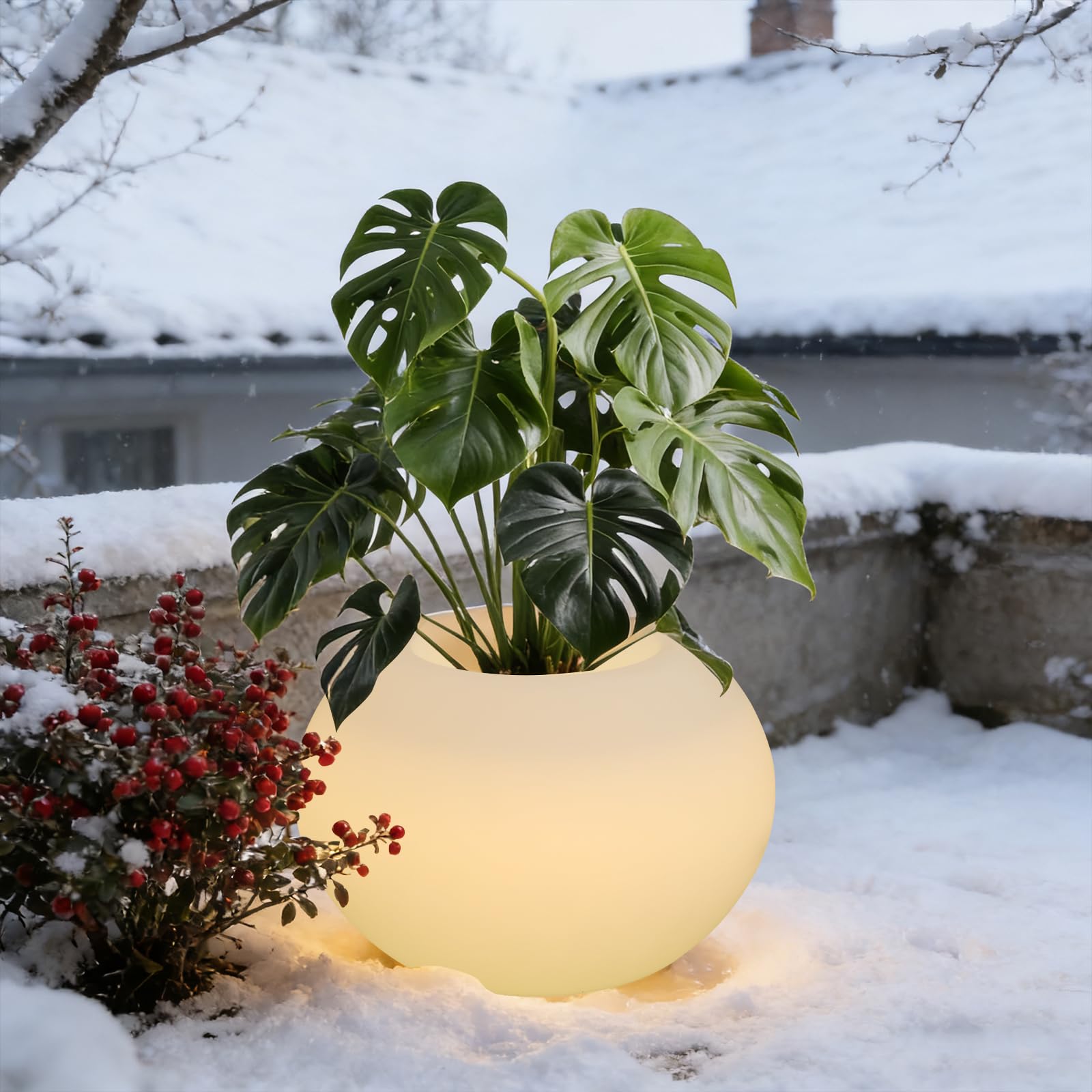 Vaso da fiori a LED, 35 x 24 cm, moderno, rotondo, illuminato, con telecomando, per balconi, bar, matrimoni, camere da letto