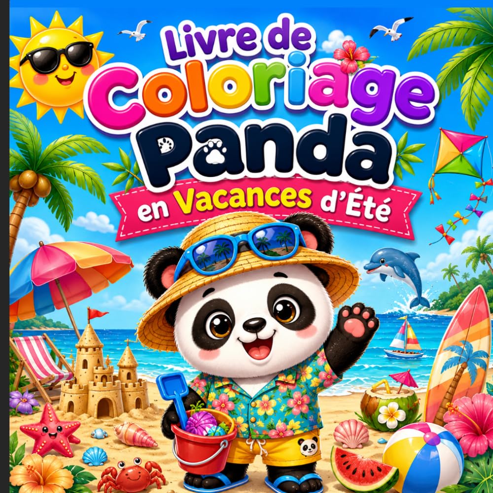 Livre de Coloriage Panda en Vacances d'Été: 40+ Dessins Adorables de Pandas à la Plage, en Camping, à la Piscine, en Voyage et dans des Aventures Estivales !