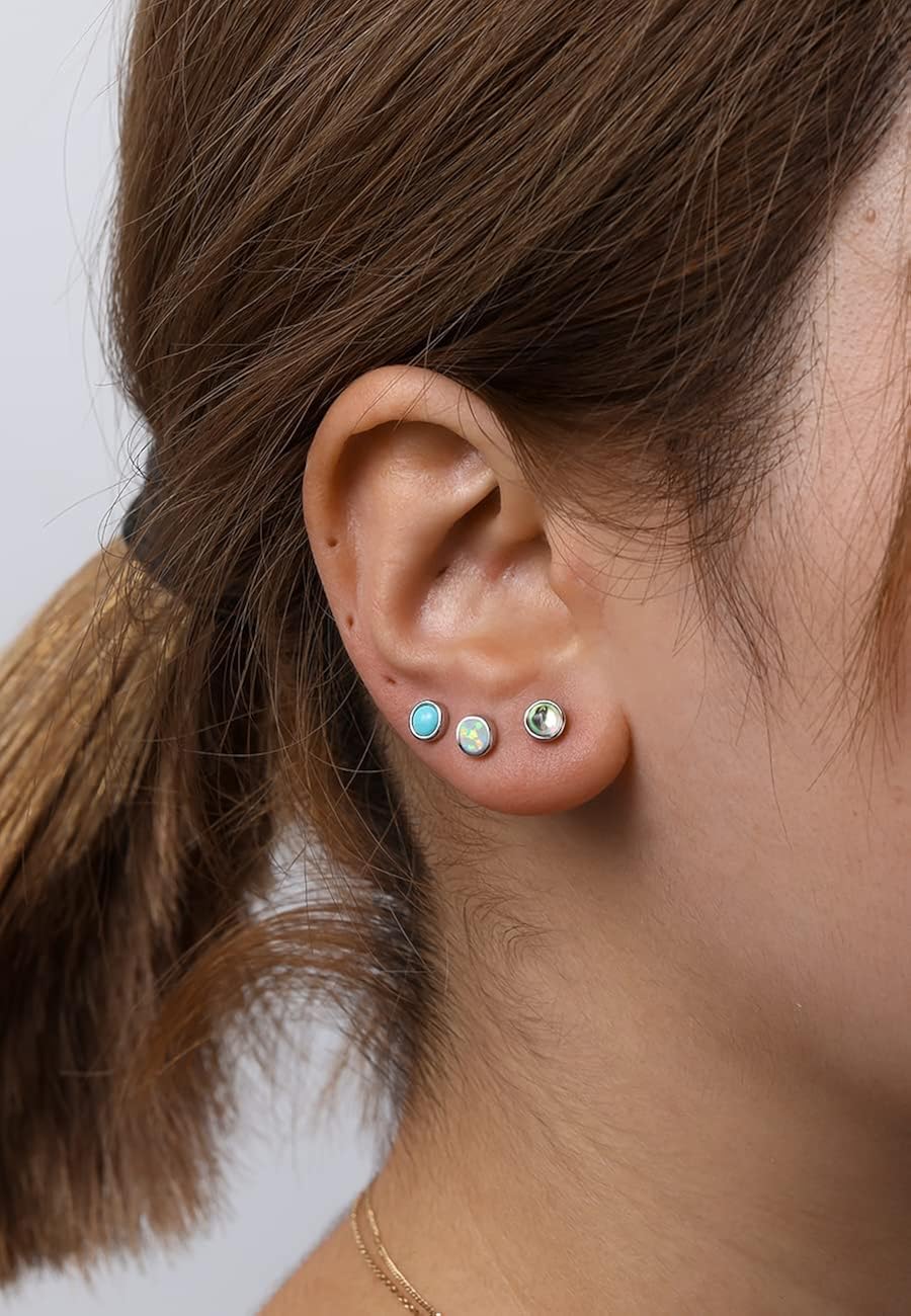 Miniatura 5 de Opal Moonstone Turquoise Screw Back Earrings for Women, Hypoallergenic 925 Sterling Silver Opal Moonstone Turquoise Stud Earrings for Women Girls