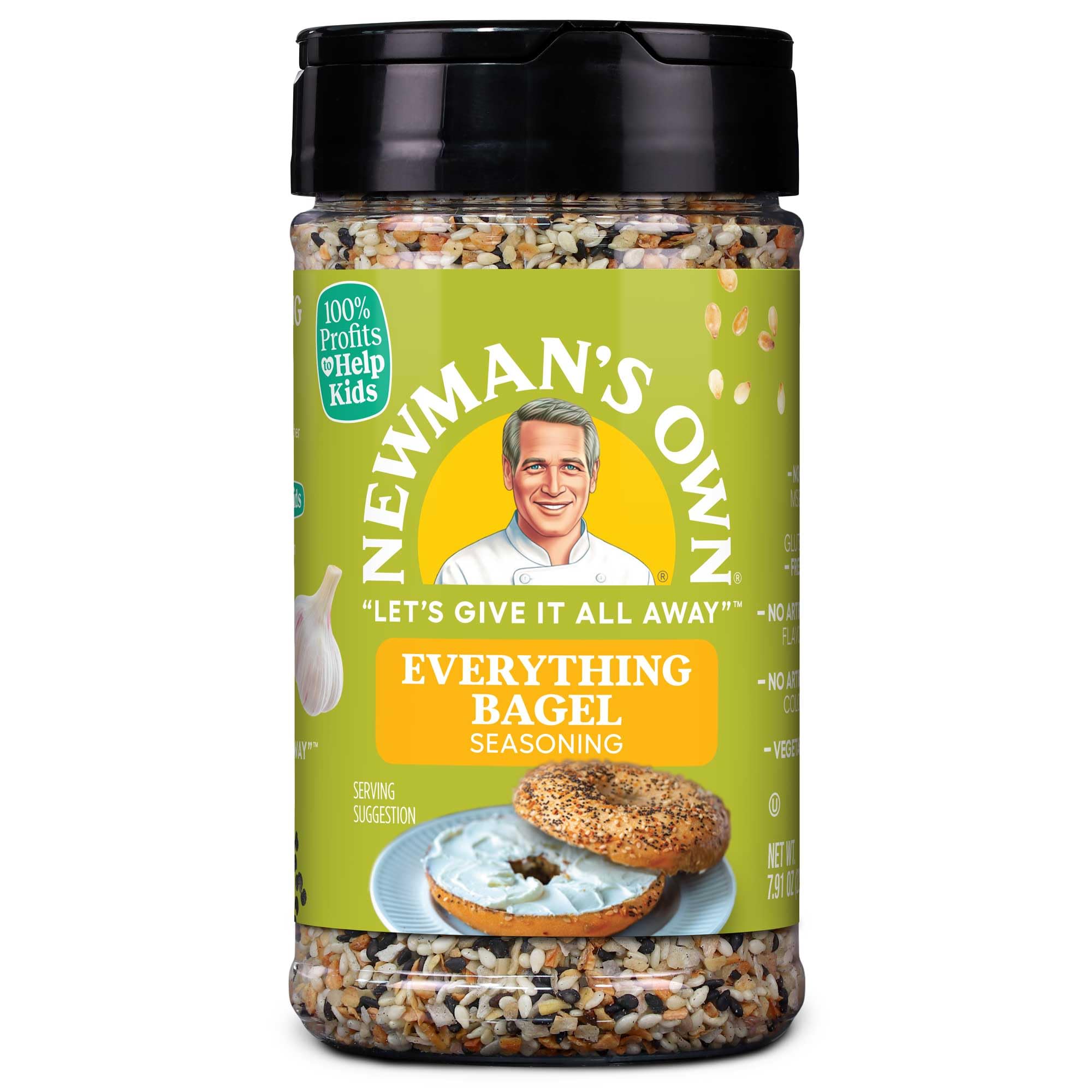 Newman's Own Everything Bagel Seasoning; Perfect Spices for Wraps, Eggs and Potato Salads; No MSG, Gluten Free; Kosher; 7.91 Oz. Bottle