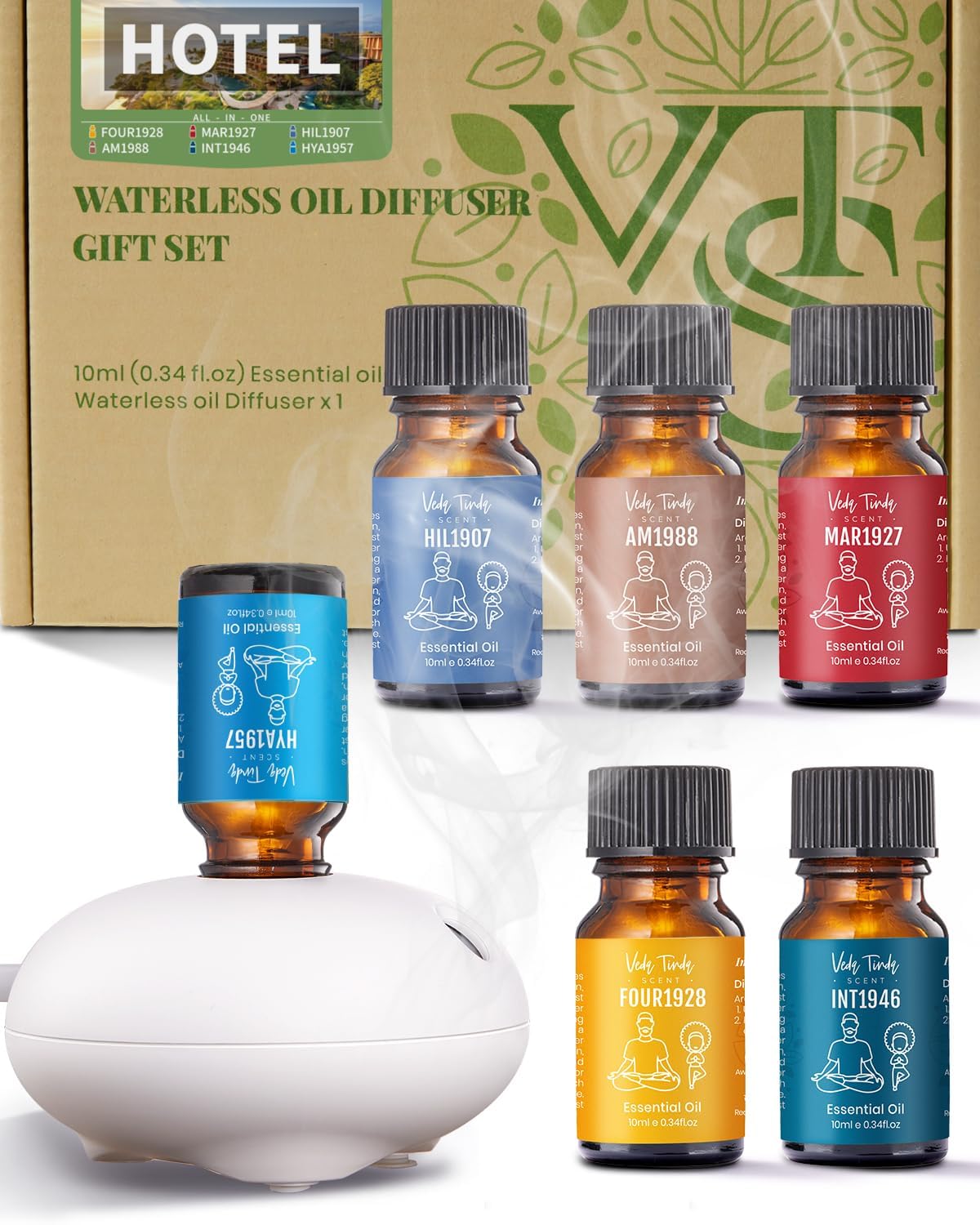 Sponsored Ad - VTS Waterless Diffuser with Hotel Scent Essential Oils Set, Top 6 Aromatherapy Oil Blends for Diffusers, Home Fragrance Air Freshener