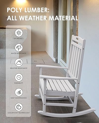Miniatura 4 de Silla Mecedora para Exteriores, Silla Mecedora de Madera de Polietileno Resistente a Cualquier Clima para Exteriores, Sillas Mecedoras de Plástico