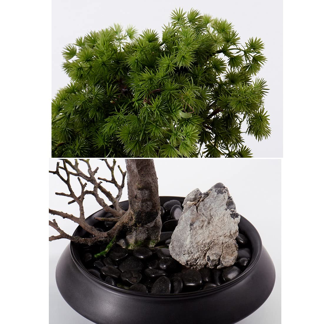 Artificielle Bonsaï Arbre Artificiel Pot de Plante en céramique Noire Pots de Fleur en céramique Noire, Cailloux Arbre Artificiel de Bureau écran Salon Salon Bureau décoration Plante Artificielles