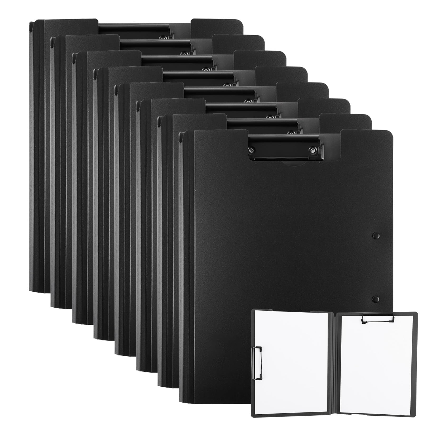 YAYODS Lot de 8 Porte-bloc A4 avec Couvercle - Clipboard Pliable à 360° avec Double Clip - Chemise à Rabat Rigide en PP Imperméable pour Bureau, École, Restaurant et Infirmière - Noir