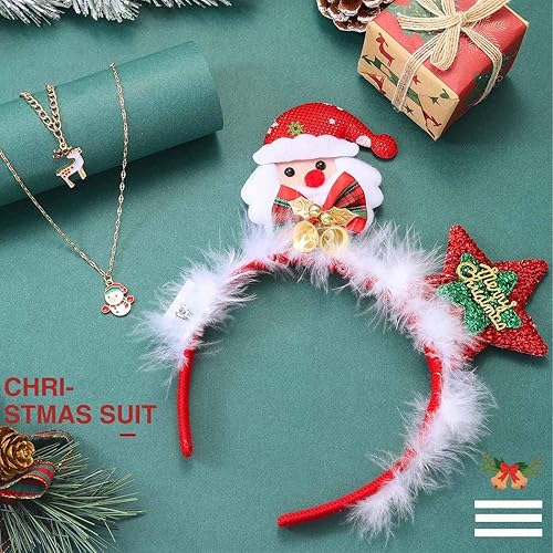 Miniatura 2 de Diademas de Navidad iluminadas, diadema roja de Papá Noel, Xmax, accesorios para el cabello para mujeres y niñas (3 en 1)