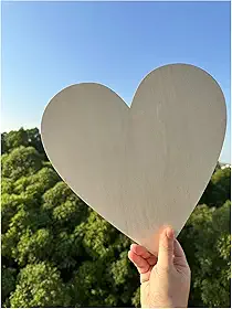 12 inch Wide Unfinished Wooden Hearts, Natural Wood Heart Cutout Shape (10 pieces)