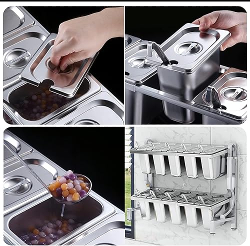 Miniatura 6 de AIZYR 19 304 bandeja de comida de acero inoxidable, contenedor de servir condimento con cubierta y cuchara para accesorios de restaurante