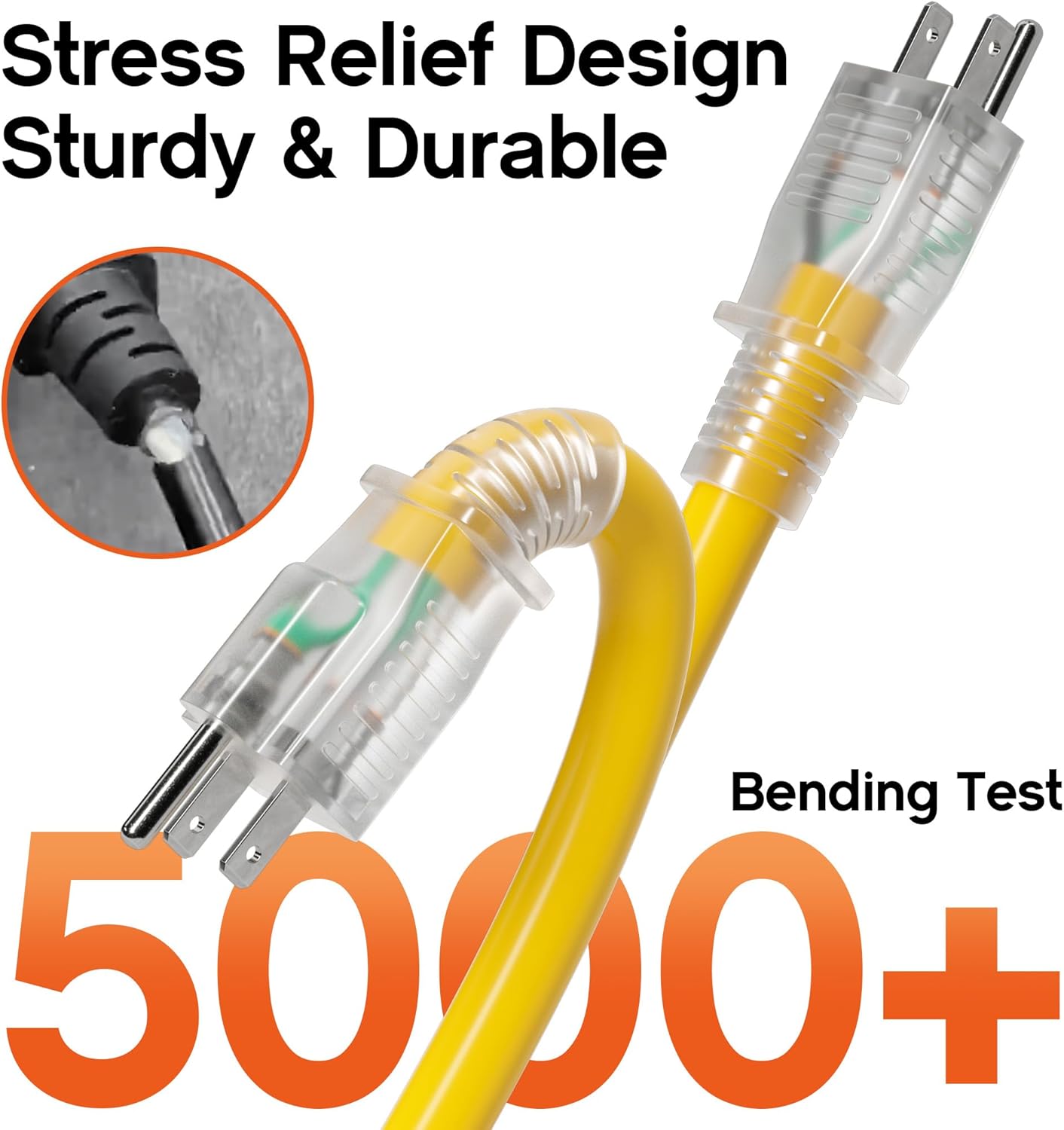 12 Gauge 50 FT Heavy Duty Outdoor Extension Cord Waterproof with Lighted End,Yellow 12 Gauge Extension Cord Flexible and Cold Resistant 3 Prong Grounded Plug,15Amp 1875W SJTW ETL Listed