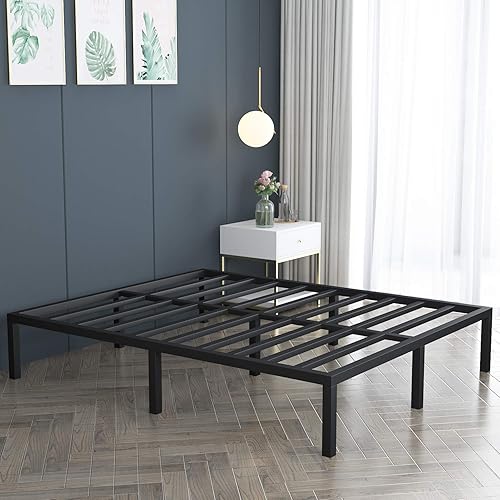 Miniatura 4 de Base de cama de plataforma King resistente, base de cama con listones de 14 pulgadas, base de cama de 12 pulgadas debajo de la cama, no necesita