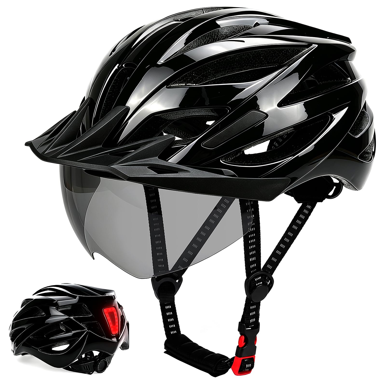 Imspace 自転車 ヘルメット 大人 アジア人向け設計 テールライト付き シールド バイザー付属 57-61cm サイズ調整 男女兼用