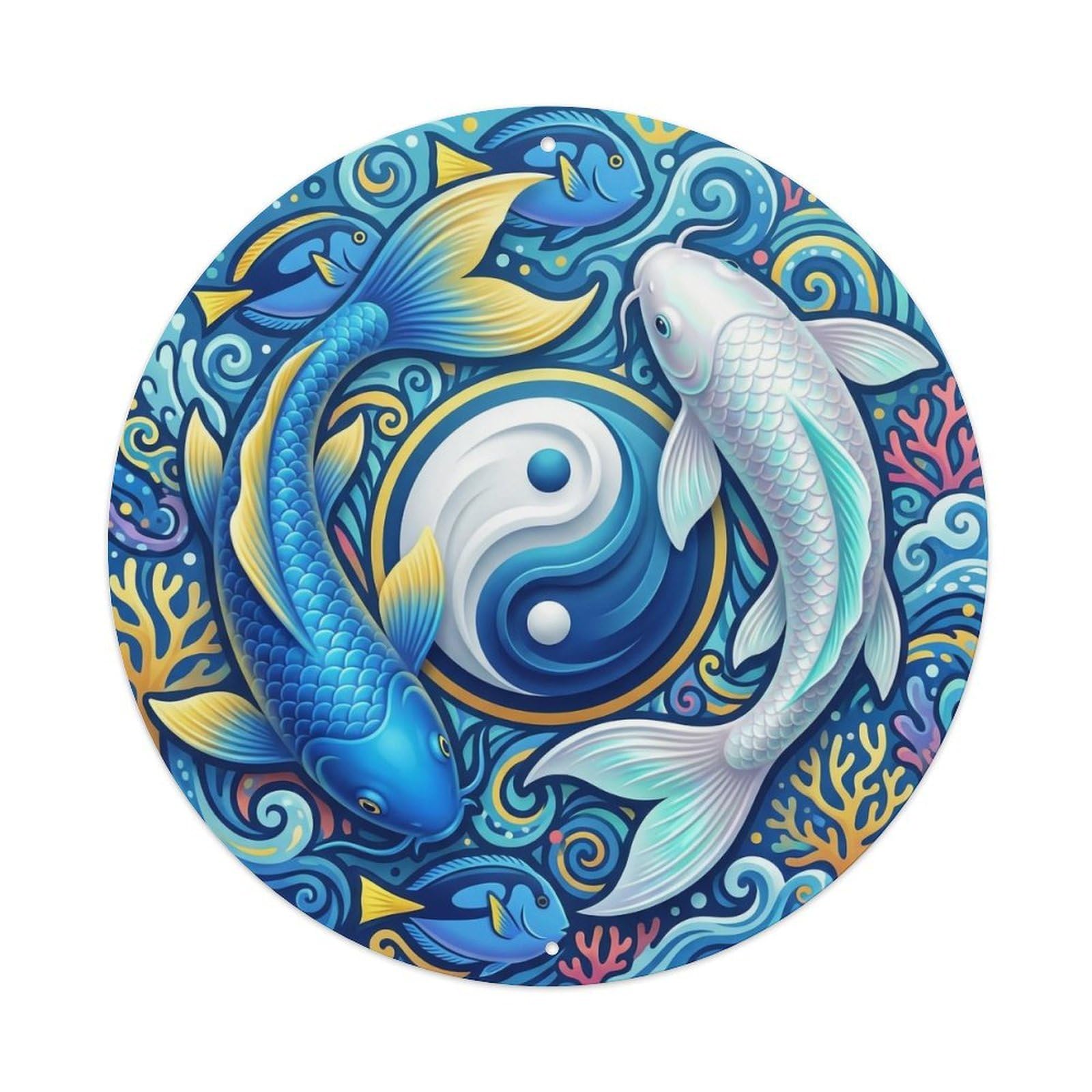 Tai Chi Koi Fish Surgeonfish Blue Yellow Ocean Sea Vibrant Metal Tin Sign