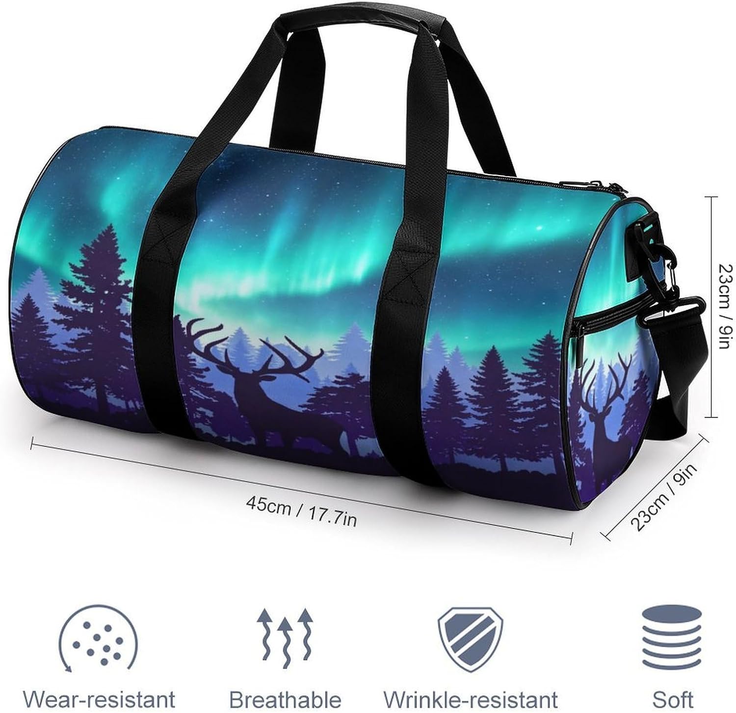 Northern Lights Deer Gym Bag Duffle Bags Weekender Overnight Bag image 2