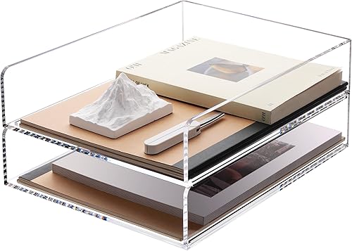 SANRUI Organizador de papel para escritorio, bandeja apilable de acrílico, organizador de escritorio transparente, clasificador de papel para