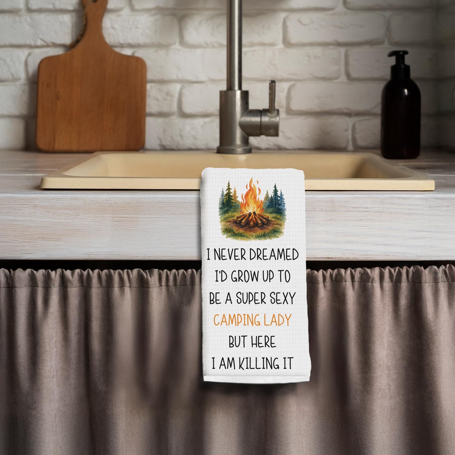 Funny Camping Lady Kitchen Towels, Gifts for Camping Lovers Dish Tea Towels for Kitchen Decor, Camper Gifts for Women Hand Towels for Bathroom Decor, 16x24 Inch - Image 3