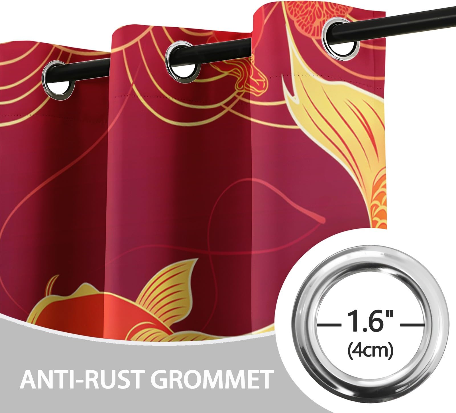 Tende Oscuranti per Interni 2 Pezzi 140x260 cm (LxA), Chinese Style New Year Fish Red Tenda Coprente per Soggiorno, Termiche Isolanti Tendaggi per Interno con Anelli Finestra per Salotto
