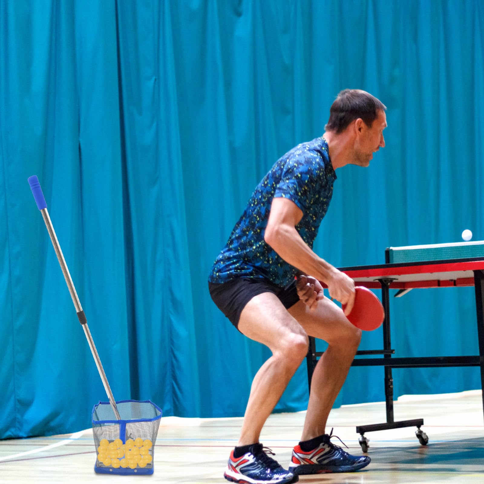 Recogedor de Balones de Tenis de Mesa Portátil Mango Telescópico, Soporte para Recoger Bolas Pequeñas, Herramienta Ligera para Entrenamiento y Competición, Color Azul, 1 Pieza