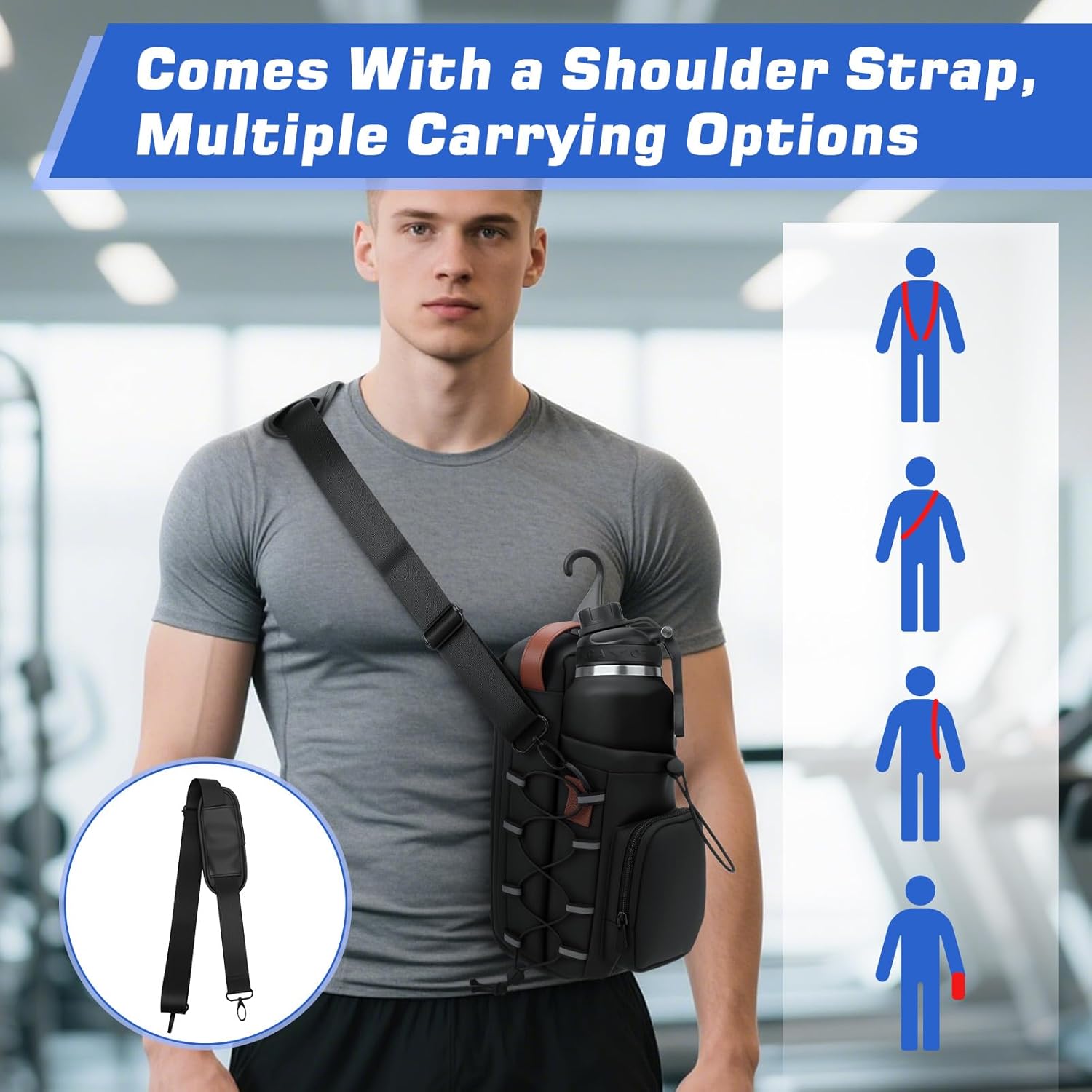 Magnetic Gym Bag for Men and Women, Magnetic Water Bottle Holder with Shoulder Strap, Small Gym Pouch for Sports, Work,Travel, Fitness(Black) - Image 5