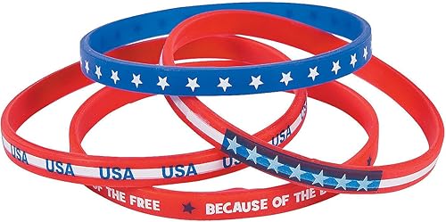 Bandas de silicona delgadas patrióticas para el 4 de julio - Pulseras de goma - 24 piezas