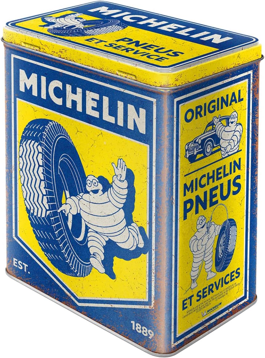 Nostalgic-Art Retro storage tin box L, 101.4 oz, Michelin – Vintage – Gift idea for motor fans, Official License Product (OLP), large metal coffee can, vintage design