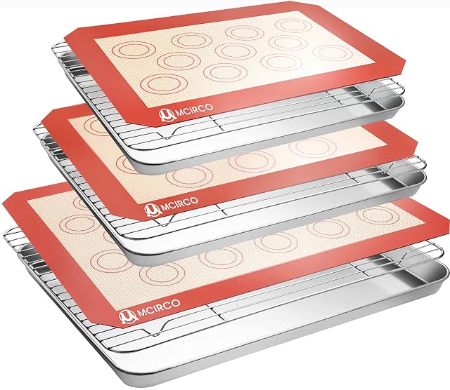 Stainless Steel Baking Sheet Tray Cooling Rack with Silicone Baking Mat Set Cookie Pan with Cooling Rack Set