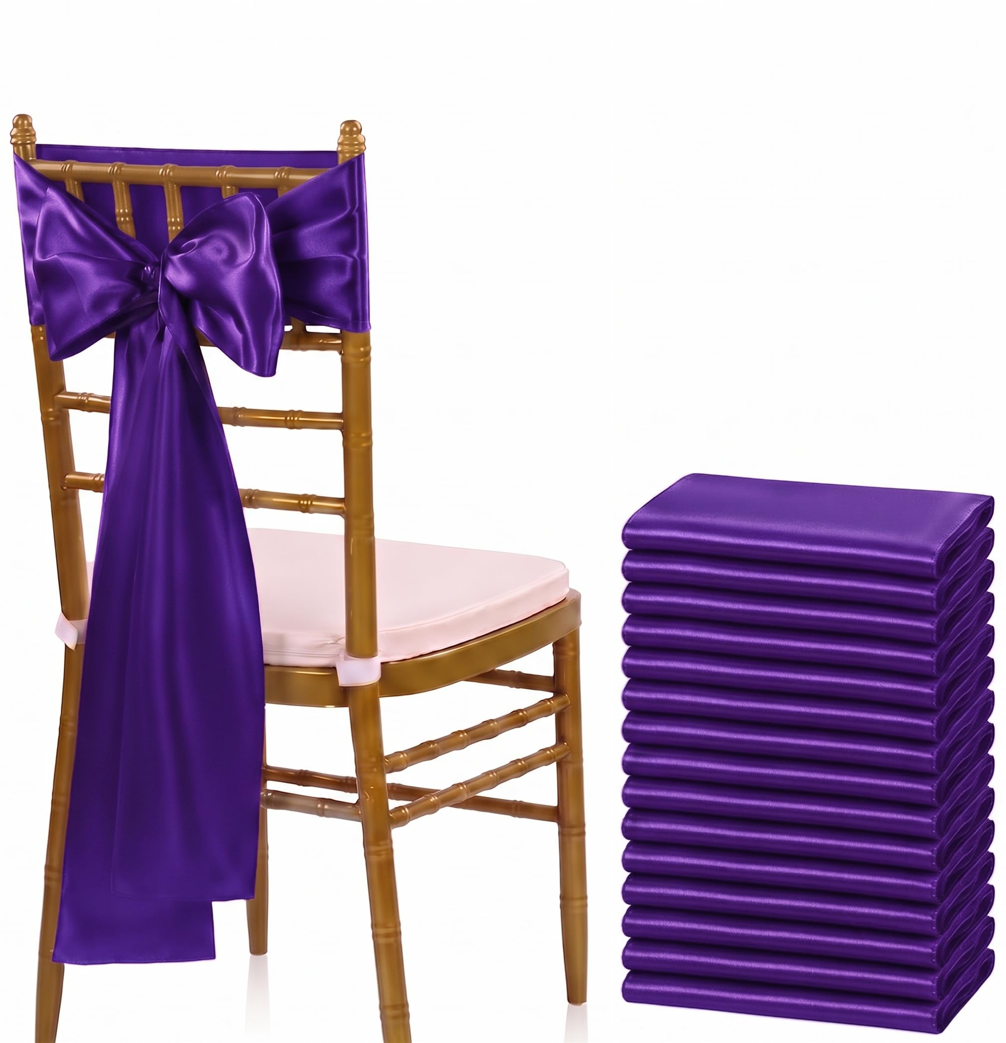 VDS - 100 PCS Elegant Satin Chair Bow Sashes Bows for Wedding Party Banquet Decor - Ribbon Tie Back sash – Cadbury Purple — image 1