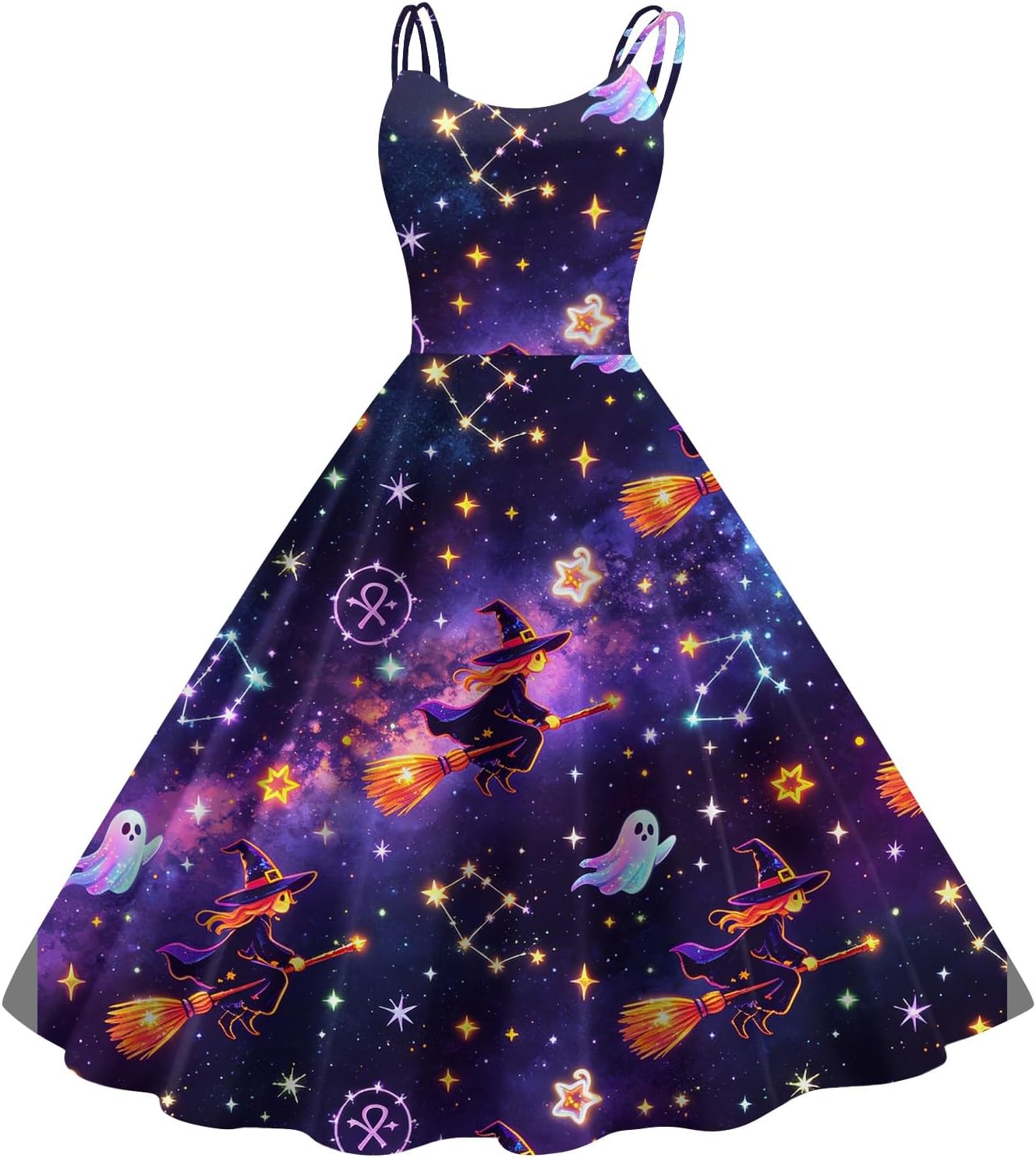 Womens Sleeveless Crew Neck A Line Dress Casual Flared Midi Sundress