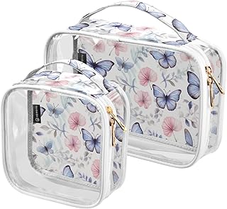2Pcs Flower Butterfly Cosmetic Bags,Clear Mak...