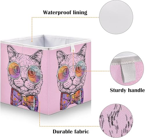 Miniatura 4 de Emelivor Cubo de almacenamiento plegable con diseño de gato rosa, impermeable, para juguetes, para niños, cuarto del bebé, libros, baño, armario,