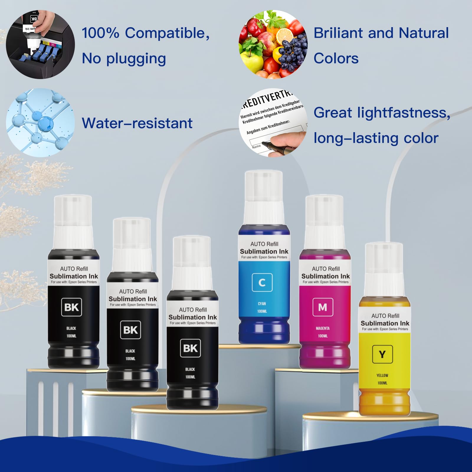 Botellas rellenadas de tinta de sublimación de 600 ml con cinta de calor para impresoras de inyección de tinta ET2400 XP4105 XP4100 ET2720 ET2760 ET2750 ET4800 ET-2800 ET-2803 ET-2850