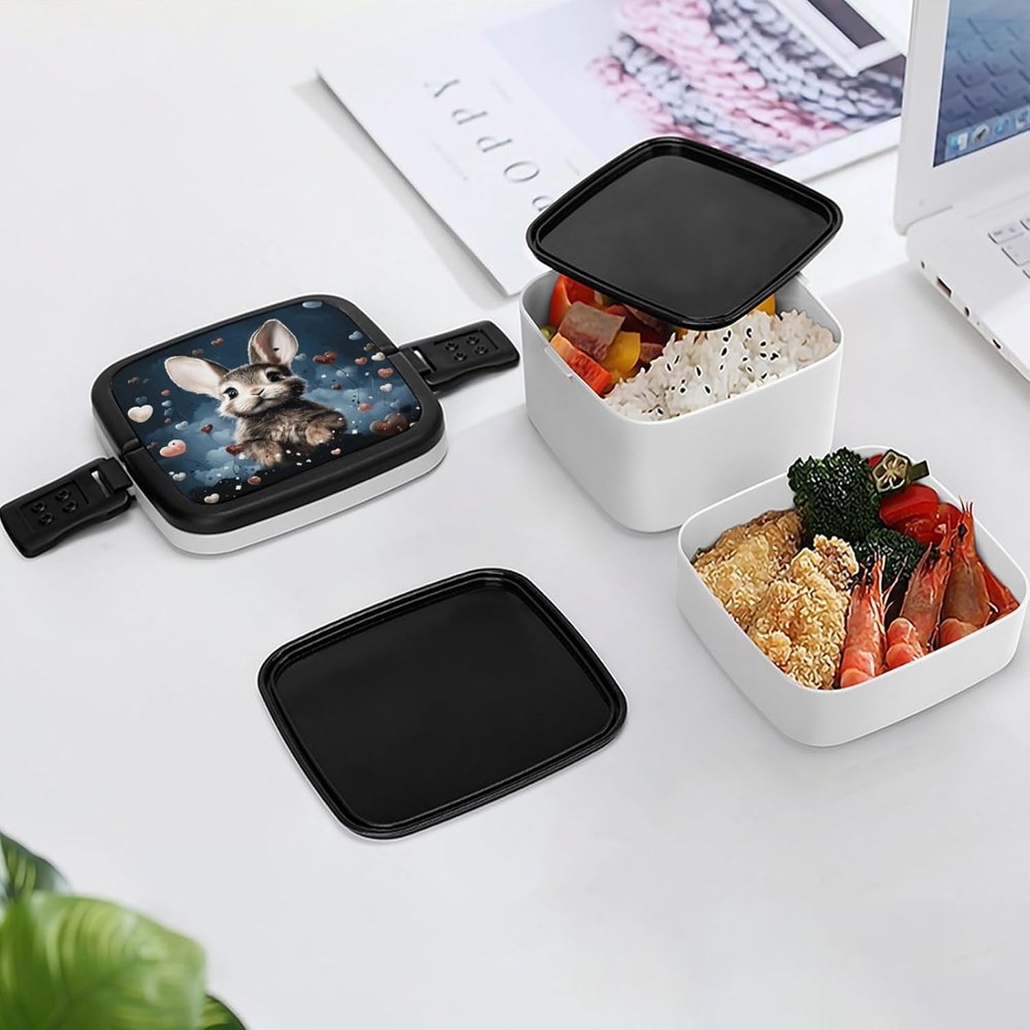 Heart Shape And Bunny Bento Box Large Capacity Double Layer Lunch Boxes Portable Leakproof Meal Box Stackable Lunch Container For Work Picnic Camping