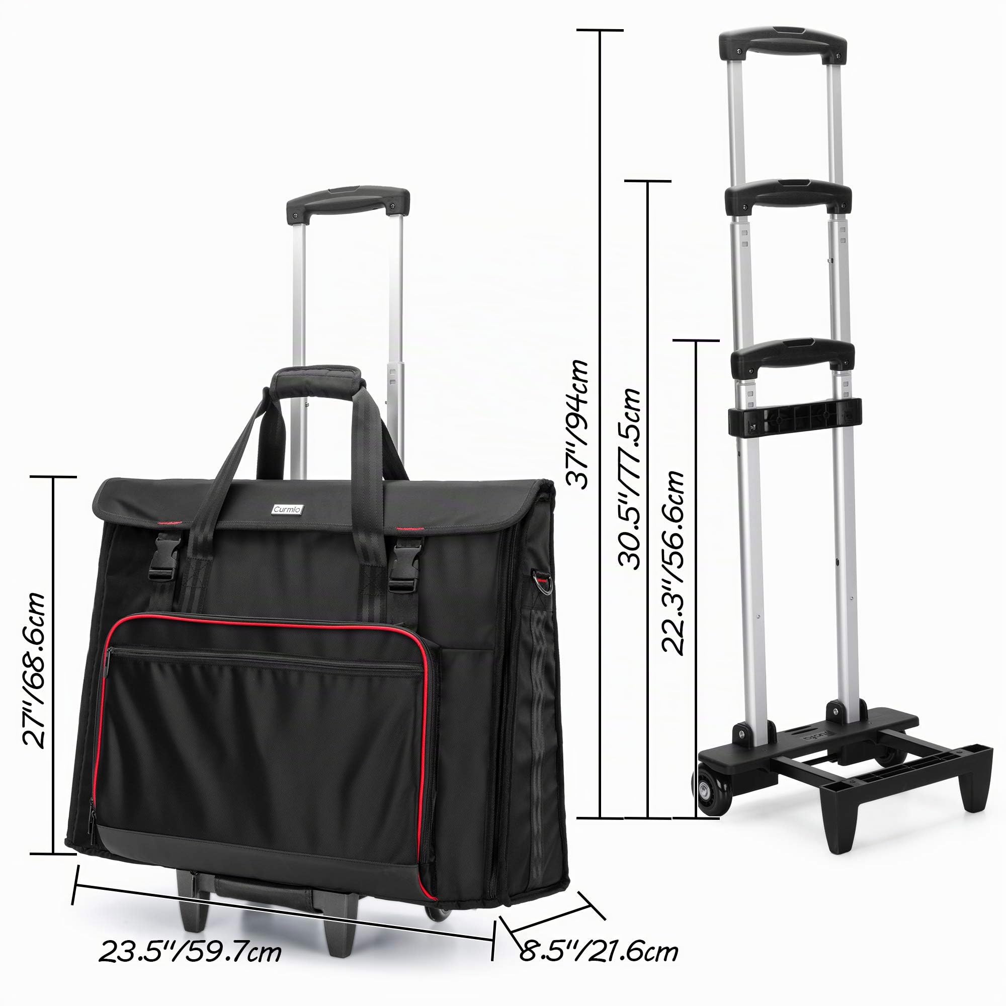 CURMIO Tragetasche kompatibel mit Apple iMac 27" mit Abnehmbarem Trolley, 27 Zoll Desktop Computer Reisetasche, iMac Trolley Tasche mit Rädern für Transport und Aufbewahrung.(Leere Tasche), Schwarz | Dick Gepolstert, Zubehörtasche, Abnehmbarer Schultergur