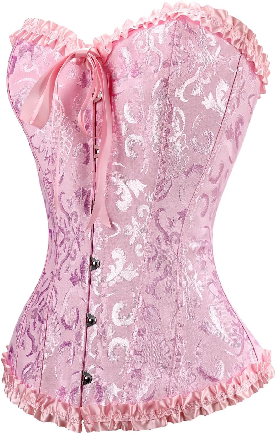 Corset Tops for Women,Bustier Shapewear Lingerie,Lace Tied Renaissance Overbust Corset Push Up Bodysuit(US,4X-Large,Pink)