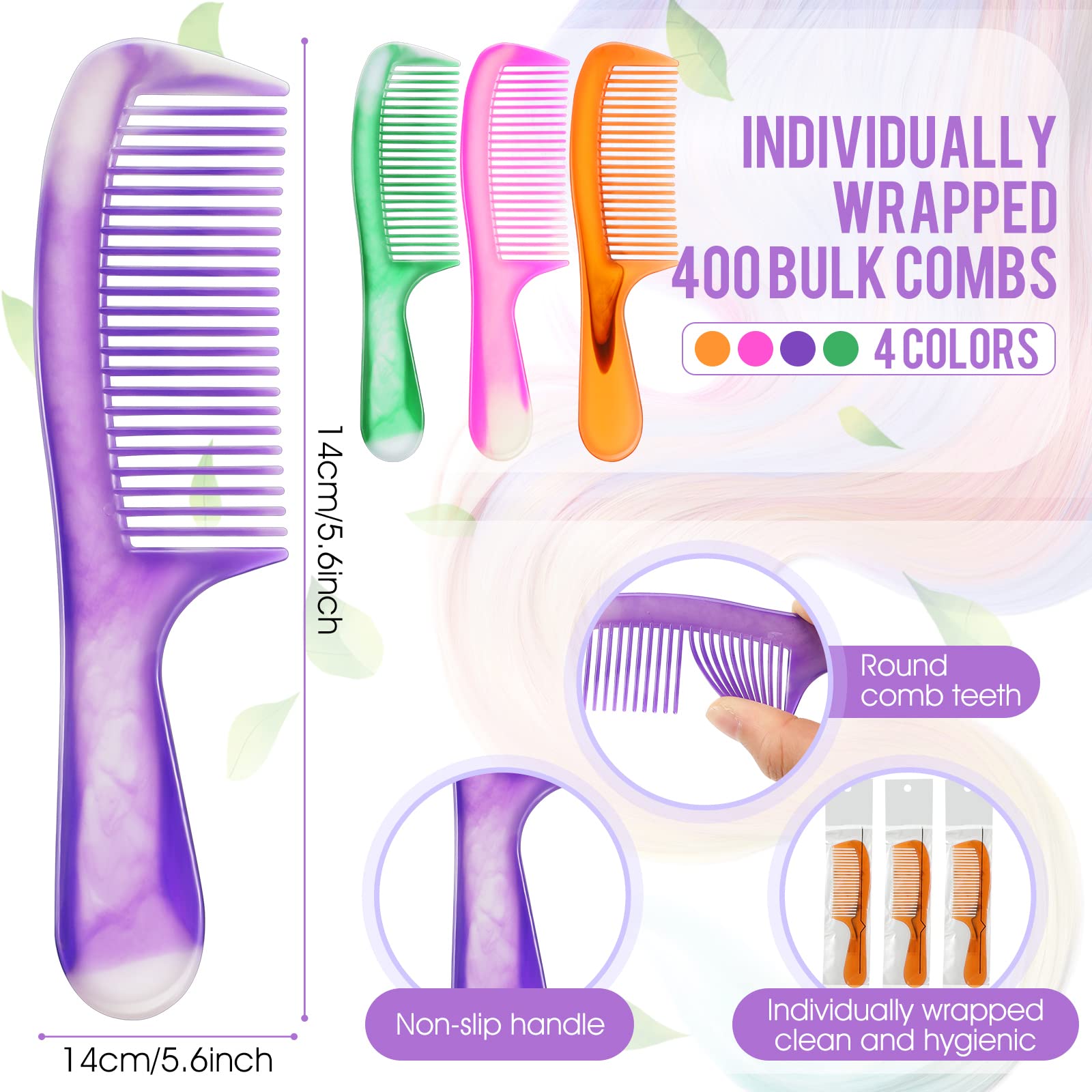 400 Bulk Individually Wrapped Hair Combs Disposable Hair Combs Set Colorful Hair Combs Bulk for Hotel Shelter Homeless Nursing Home Charity Church