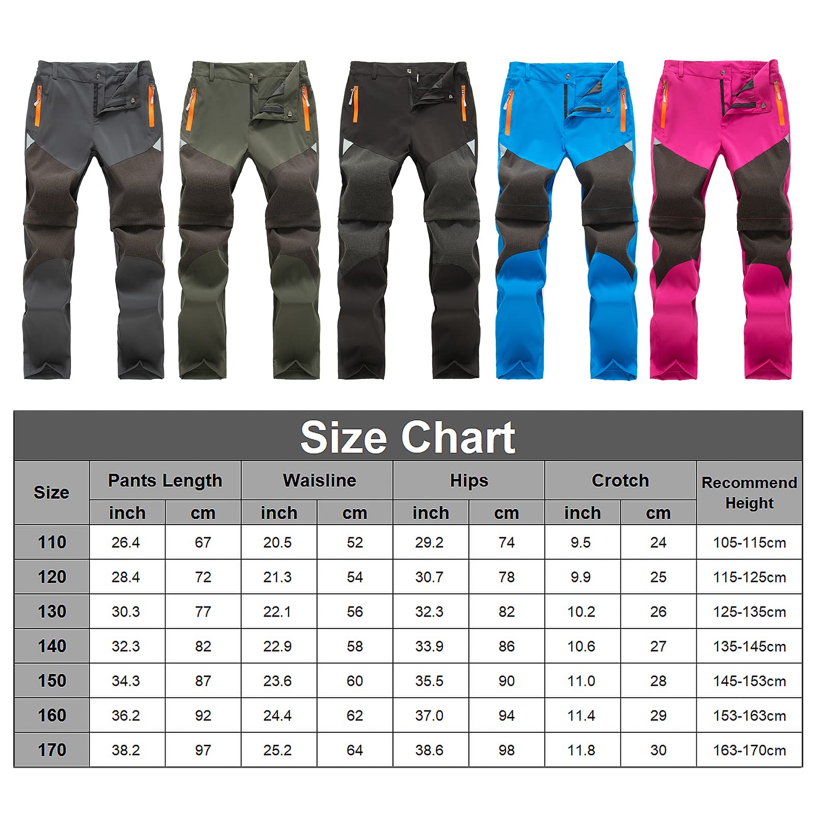Maeau Pantaloni da trekking 2 in 1 per attività all'aria aperta, con cerniera, per bambini, per ragazzi e ragazze, per l'estate, ad asciugatura rapida