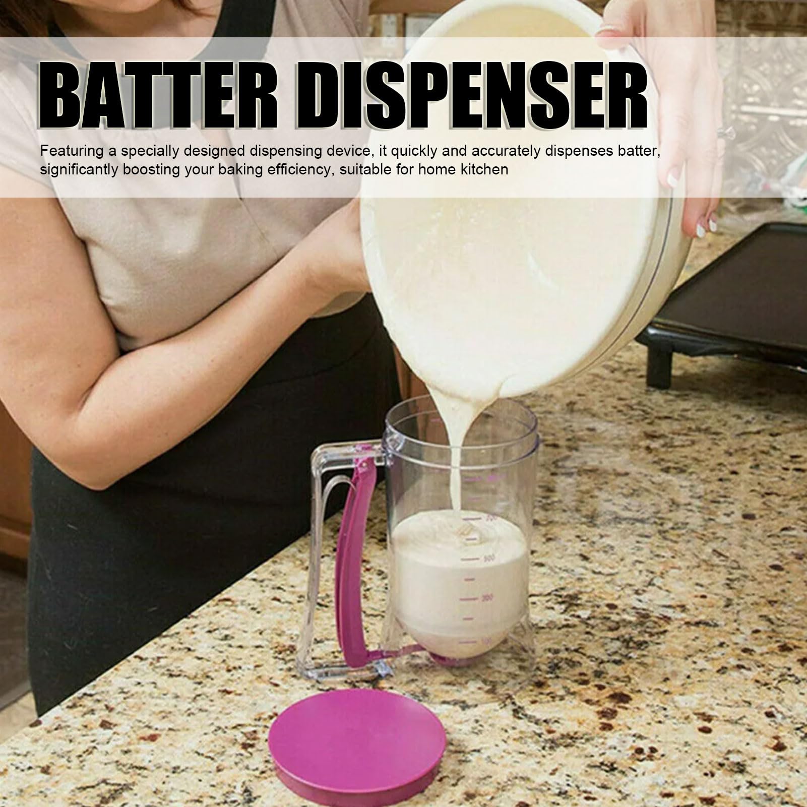 Pancake Cupcake Batter Dispenser, 900ml Bakeware Maker with Measuring Label, Plastic Pancake Dispenser Kitchen Baking Liquid Dividing Tool Measuring Cup for Pancake Cupcake Making