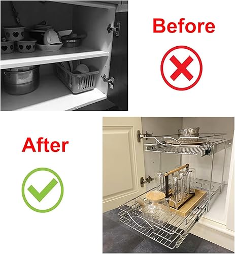 Miniatura 7 de Organizador de gabinete extraíble de 23 pulgadas de ancho x 21 pulgadas de profundidad, cajón individual deslizante de 2 niveles, estante de